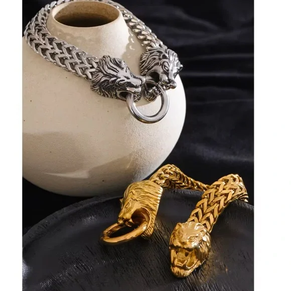 Stainless Steel Lion Head Gold  Bracelet-Unisex With the Gift Box - Picture 9 of 11